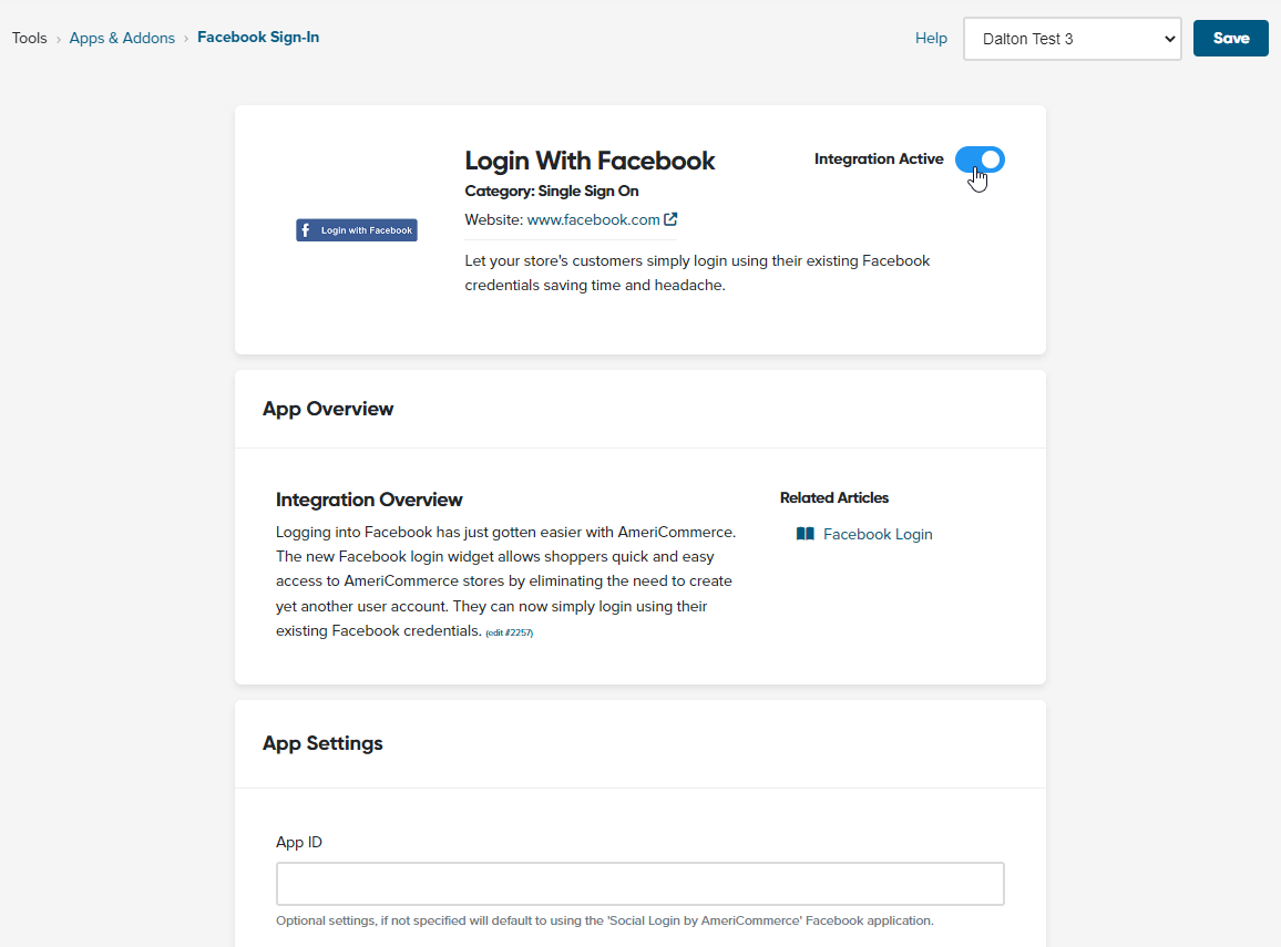 How to configure integrated Facebook login