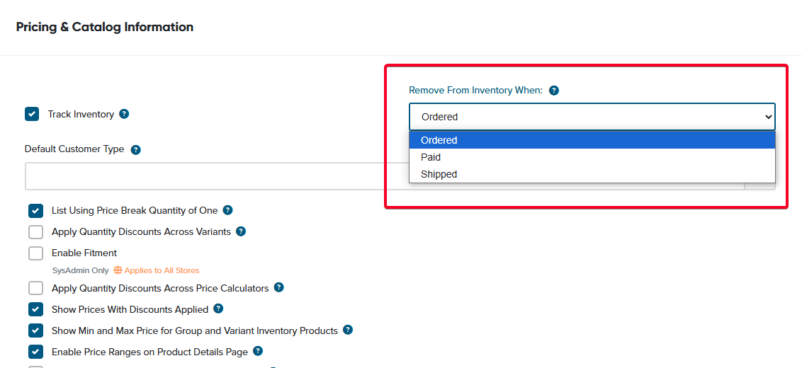 Remove from inventory settings