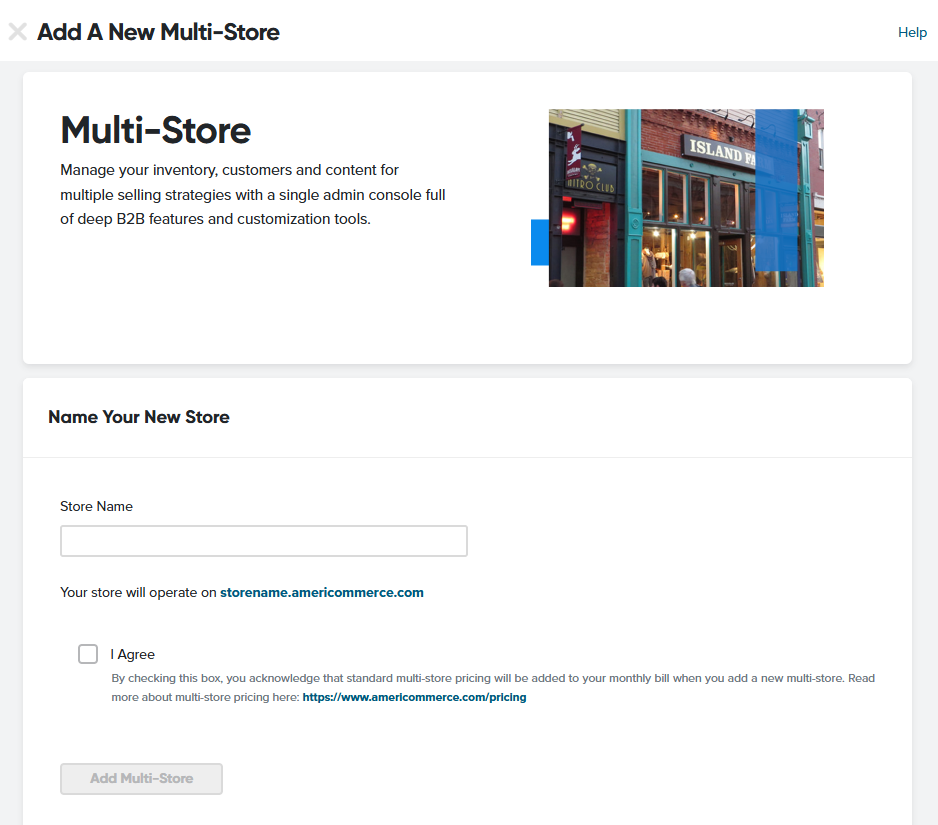Multi-store creation interface