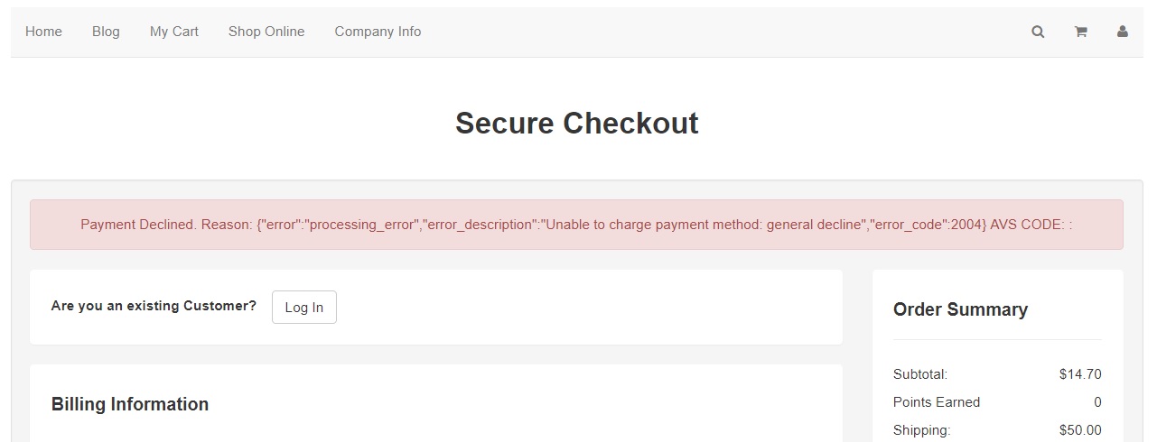 Declined Payment re-direct to checkout – Knowledge Center